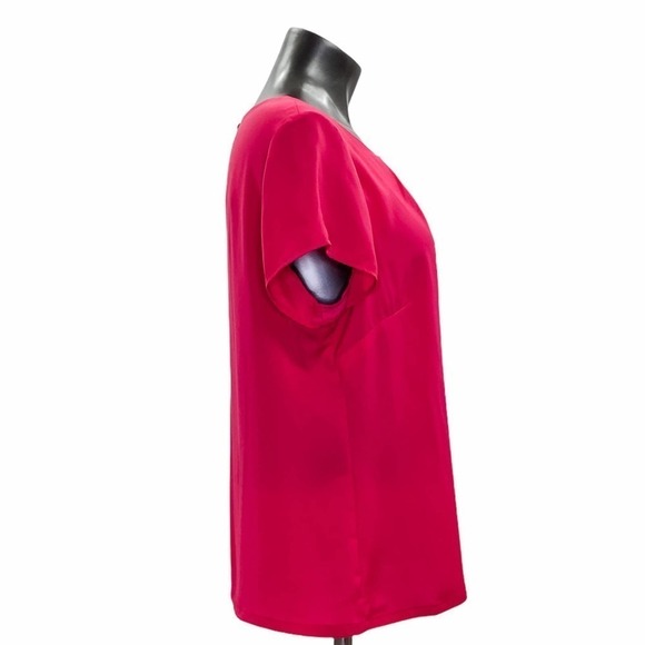 YOUR Sixth Sense Hot Pink Pleated Short Sleeve Top - Picture 4 of 10